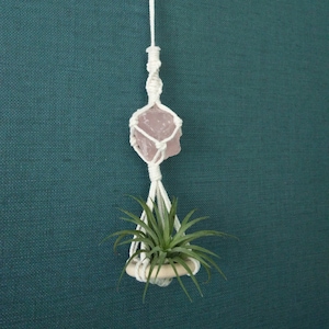 Mini Macrame crystal air plant holder/hanger/hanging for car/office desk, Gemstone car mirror charm, crystal suncatcher car decor/home decor