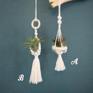 Mini Macrame air plant holder/hanger for car, boho car decor / car mirror hanging