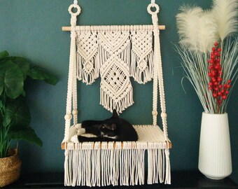 Muebles de pared Macrame Cat, cama/hamaca para gatos Macrame, muebles para mascotas Bobo, casa colgante para gatos, árbol para gatos