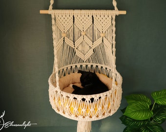 Macrame cat hammock, Bohemian cat wall bed, cat wall furniture/cat swing bed/cat tree/cat wall shelf /pet accessory,Macrame basket