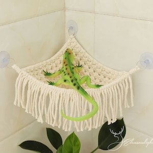 Macrame Reptile Hammock: Natural Cotton Bearded Dragon Swing