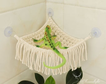 Macrame Reptile Hammock: Natural Cotton Bearded Dragon Bed