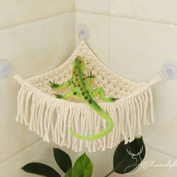 Macrame Reptile Hammock, Bearded Dragon Hammock, Leopard Gecko Hammock, Boho small pet Hammock, Reptile Swing with suction cups