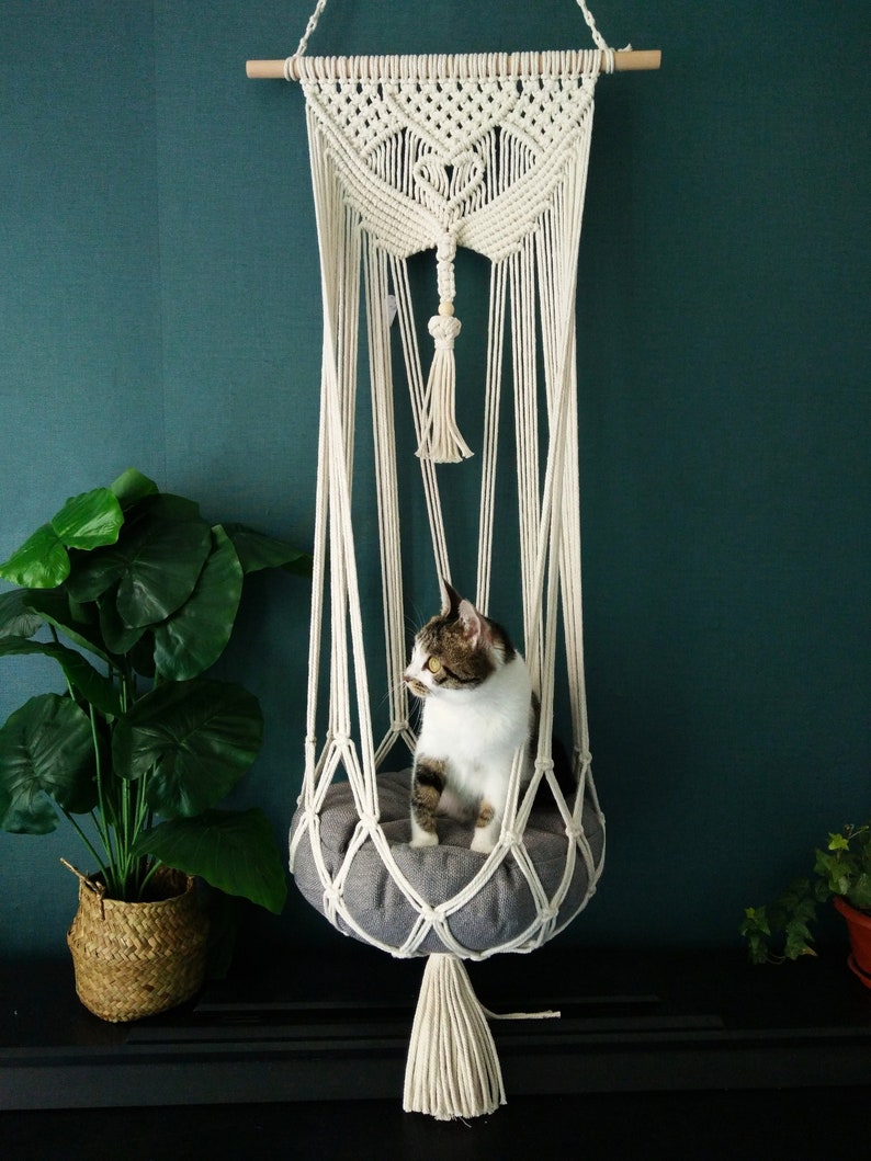 Macrame cat Hammock bed,Macrame cotton rope Swing Bed for big cat,indoor pet's sleeping bed ,Macrame pattern wall hanging Without Metal Ring