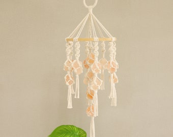 Himalayan Salt Mobile Hanging， Macrame Crystal Wall Hanging， Crystal Suncatcher Mobile/Wind Chimes, Bohemian Home Decor | Housewarming Gift