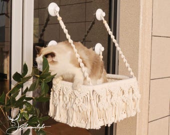 Macrame Cat Window Bed with Strong Suction Cups