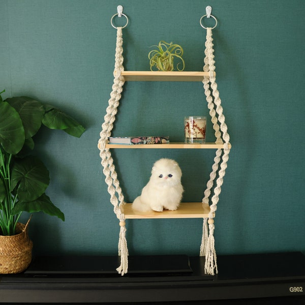 Macrame hanging shelves, wood wall shelf/furniture to hold plants/books/toys...Bohemia home decoration, wall decor