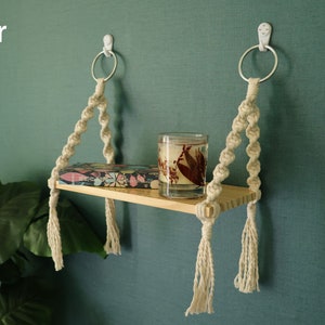 Macrame hanging shelves, wooden wall furniture/bookshelves/ bathroom decor shelf/ living room shelving/bedroom shelving/plant hanger shelf image 8