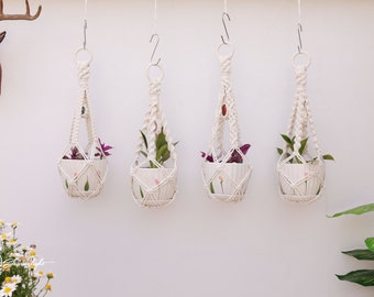 Macrame plant hanger, Boho No tail/  no Tassel/tassel-free  plant pot holder for indoor garden, Macrame crystal wall hanging sun catcher