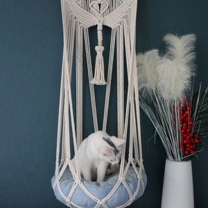 Macrame cat Hammock bed,Macrame cotton rope Swing Bed for big cat,indoor pet's sleeping bed ,Macrame pattern wall hanging image 7