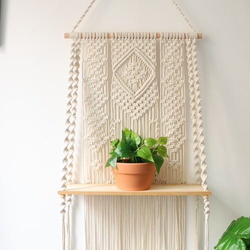 Macrame wall hanging shelf,handmade wall art decor,boho rope plant hanger/holder