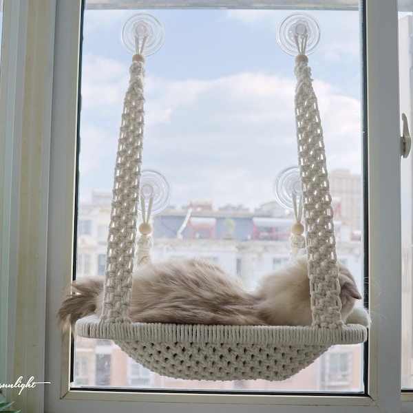 Macrame Cat Window Perch, Bohemian Cotton Cat Hammock