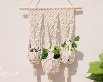 Macrame wall  plant hanger, large triple Macrame wall pot holders/wall planters/ indoor plant hangers/plant holders,Bohemian wall hanging