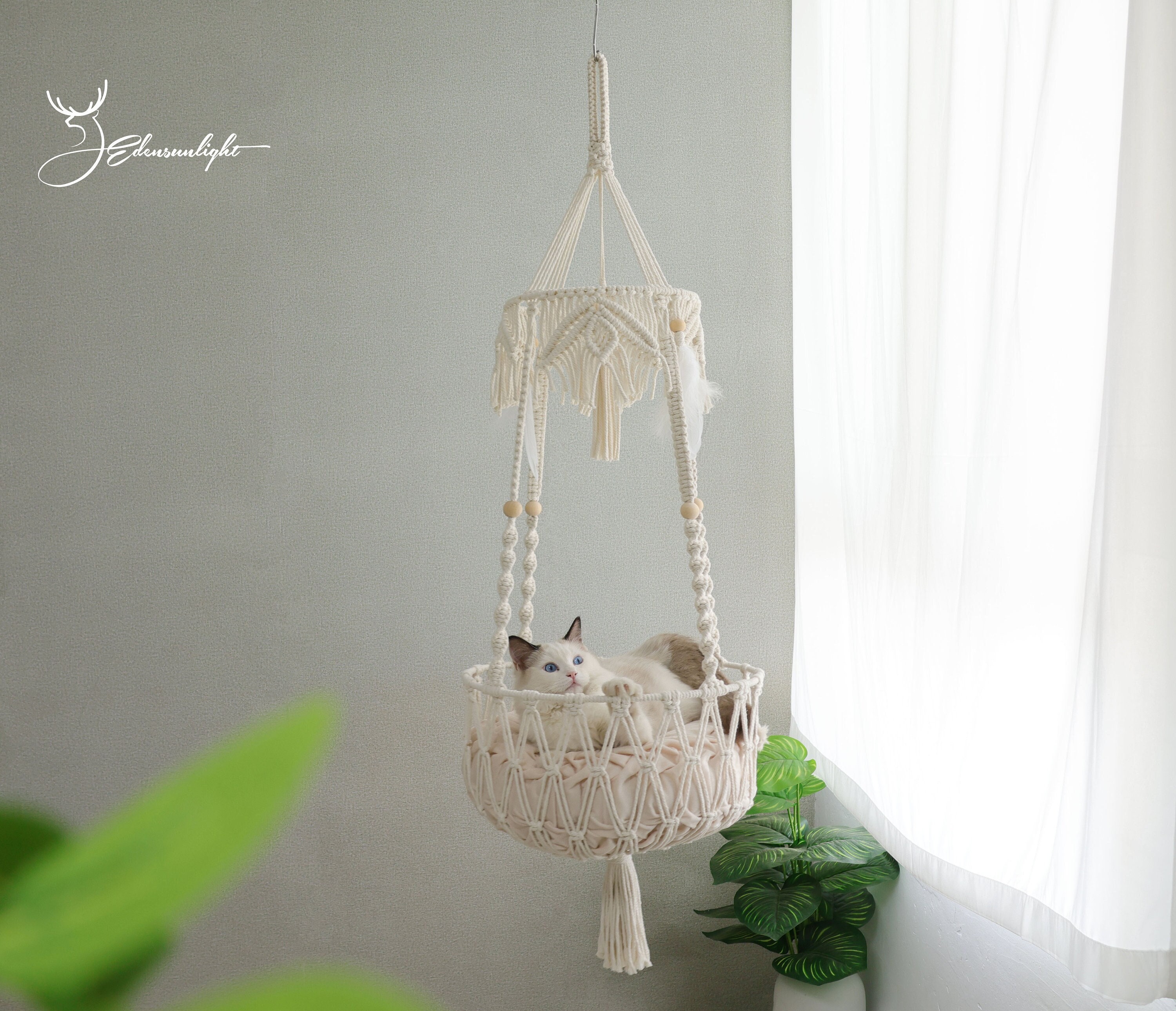 Macrame Cat Hammock ,Bohemian handwoven nature cotton cat swing bed, Macrame hanging cat tree/cat house/cat bed