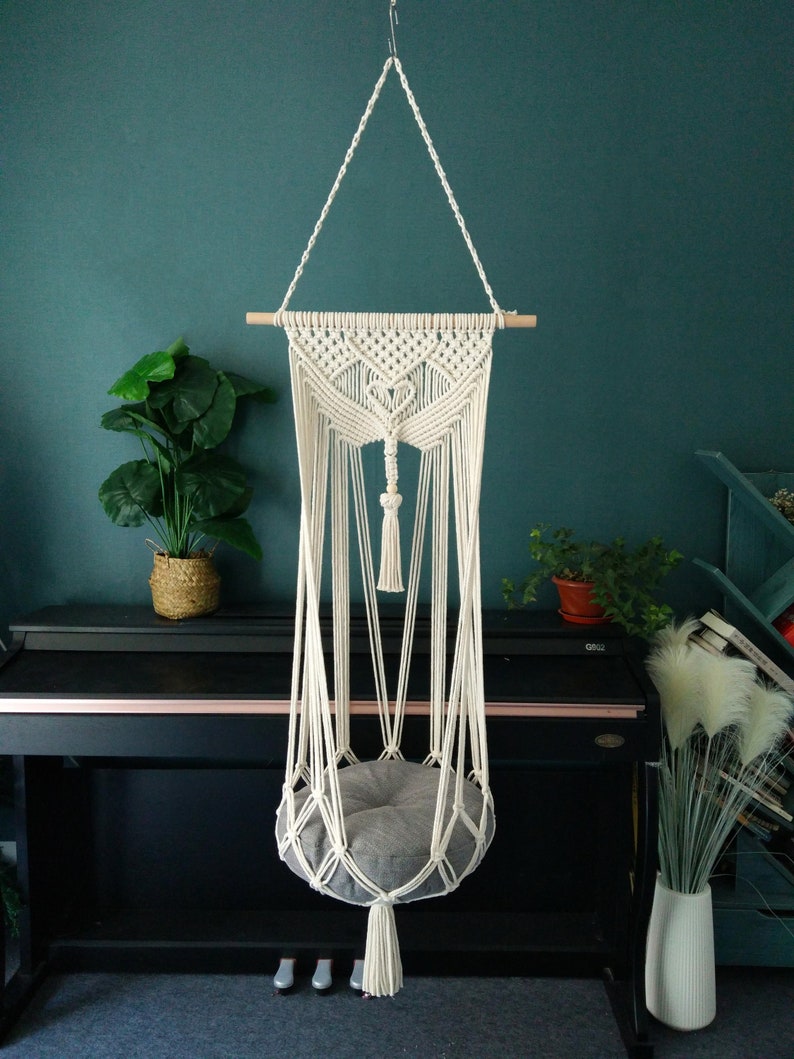 Macrame cat Hammock bed,Macrame cotton rope Swing Bed for big cat,indoor pet's sleeping bed ,Macrame pattern wall hanging image 2