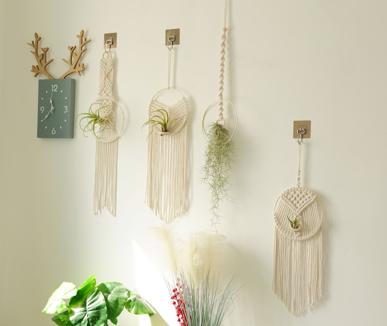 Macrame Air Plant holder, Stylish Bohemia air plant display hanger,Boho wall hanging home decor image 9