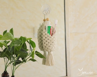 Macrame Toothbrush Holder | Bohemian Bathroom Wall Hanging