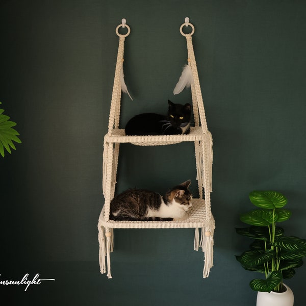 Cat Wall Bed/Wall Hammock/Furniture, Macrame Cat hammock/cat wall shelves/cat house/cat tree, Bohemian Wall Hanging/home decor/pet accessory