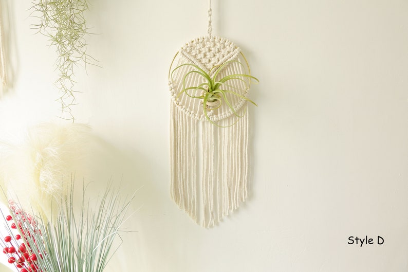 Macrame Air Plant holder, Stylish Bohemia air plant display hanger,Boho wall hanging home decor image 7