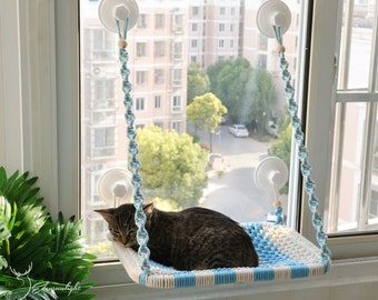 Cat hammock for window, Macrame Cat wall furniture/wall bed/wall shelf, window cat bed with strong glass suctions cups