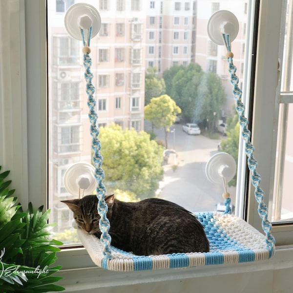 Hamac personnalisé pour chat pour fenêtre, meubles muraux en macramé pour chat/lit mural/étagère murale, lit pour chat avec fenêtre avec ventouses en verre solides