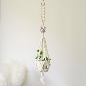 Macrame crystal plant hanger, Handwoven Mini Macrame pot holder/plant hanging for small plant/small pot, crystal wall hanging for home decor