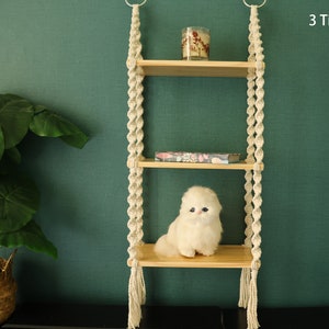 Macrame hanging shelves, wooden wall furniture/bookshelves/ bathroom decor shelf/ living room shelving/bedroom shelving/plant hanger shelf 3 tiers