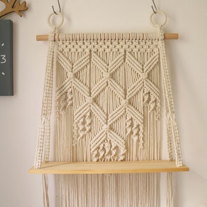 Macrame hanging shelf,Handwoven Bohemia tapestry wall hanging, stable wall shelf/bookshelf/plant shelf/living room shelf/bathroom shelf image 6