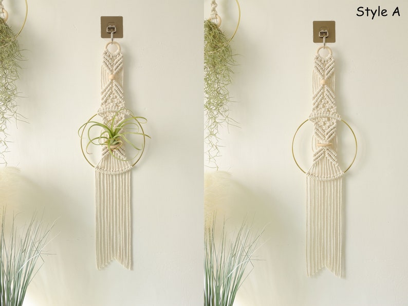 Macrame Air Plant holder, Stylish Bohemia air plant display hanger,Boho wall hanging home decor A