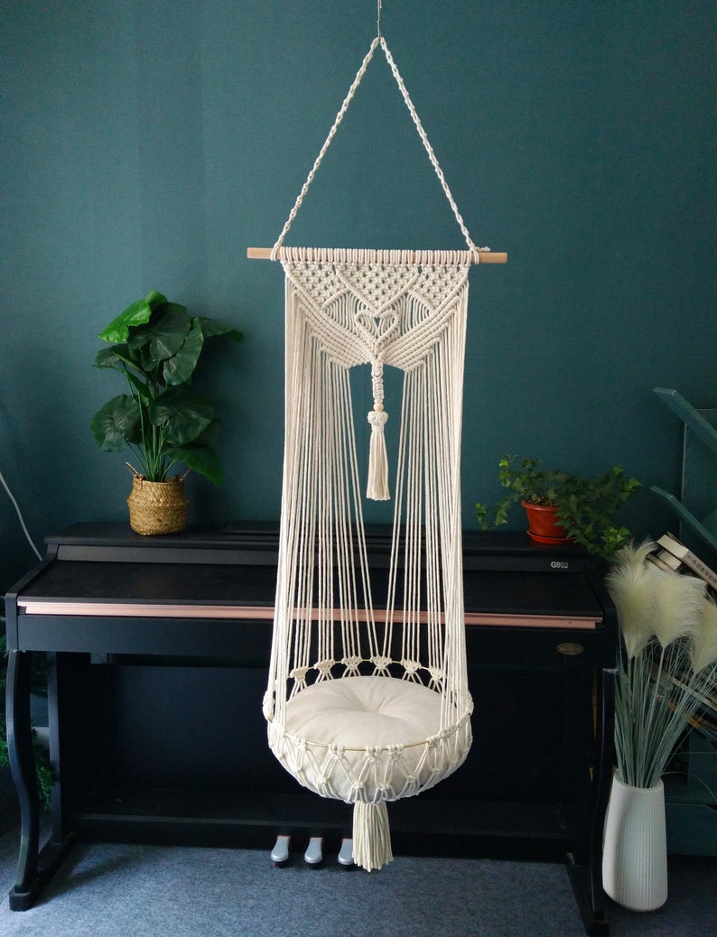 Macrame cat Hammock bed,Macrame cotton rope Swing Bed for big cat,indoor pet's sleeping bed ,Macrame pattern wall hanging With 40cm Metal Ring