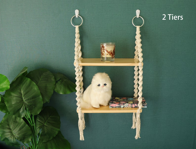 Macrame hanging shelves, wooden wall furniture/bookshelves/ bathroom decor shelf/ living room shelving/bedroom shelving/plant hanger shelf image 6