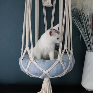 Macrame cat Hammock bed,Macrame cotton rope Swing Bed for big cat,indoor pet's sleeping bed ,Macrame pattern wall hanging image 8