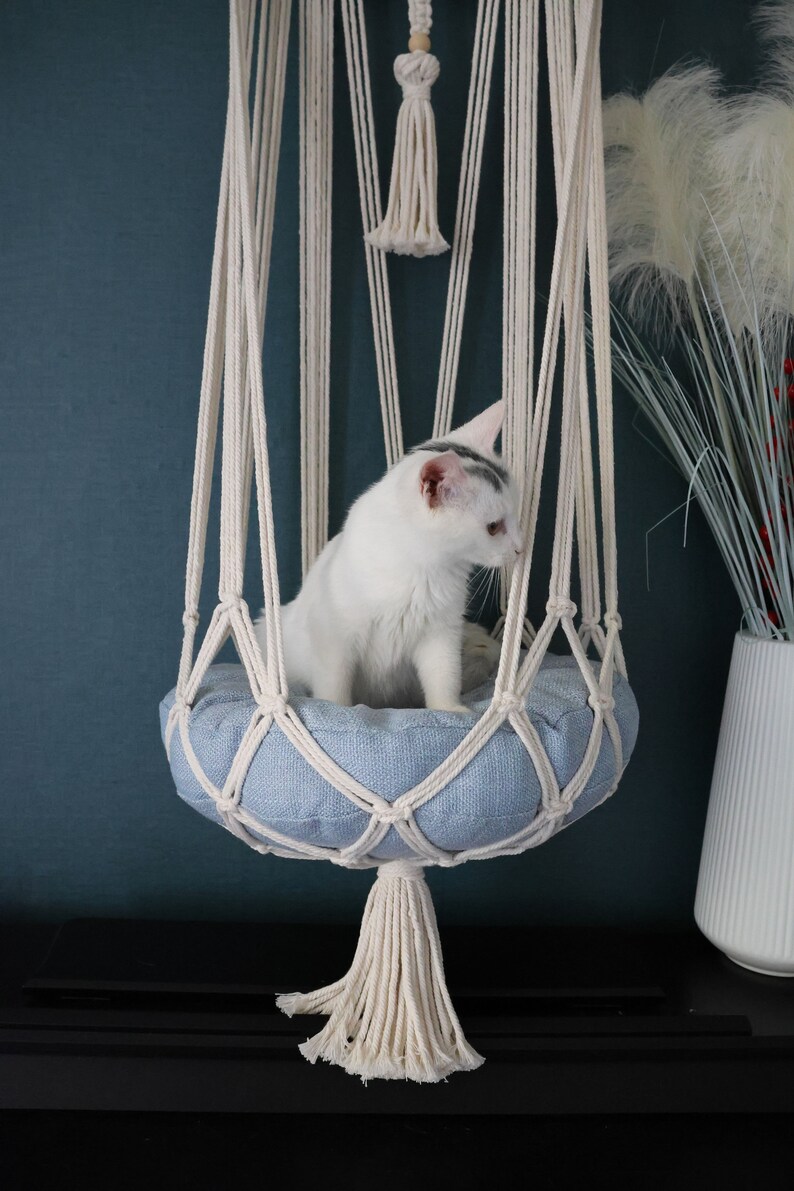 Macrame cat Hammock bed,Macrame cotton rope Swing Bed for big cat,indoor pet's sleeping bed ,Macrame pattern wall hanging image 8