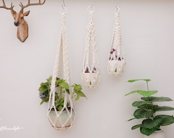 Large Macrame No Tassel Plant Hanger, Bohemian Indoor Garden Decor