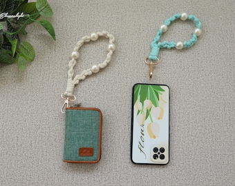 Macrame phone strap/phone chain/phone wristlet/phone lanyard with clear pads,  Boho purse/case/handbag strap/wristlet/lanyard