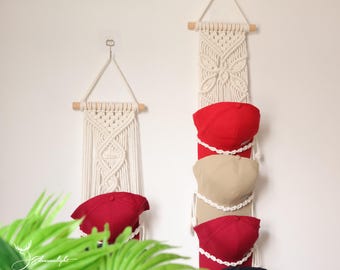 Macrame Hat Hanger, Baseball Cap Organizer, Bohemian Wall Art