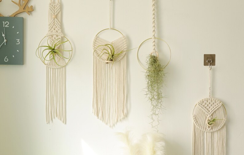 Macrame Air Plant holder, Stylish Bohemia air plant display hanger,Boho wall hanging home decor image 2