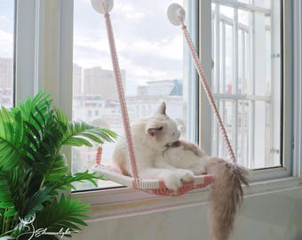 Personalized Macrame Cat Wall Bed, Cat Window Perch with Strong Suction Cups