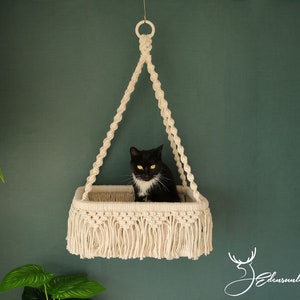 Macrame cat hammock, cat wall bed/wall shelf/wall furniture/cat swing bed/cat tree, Bohemian wall hanging/pet supplies/pet accessory