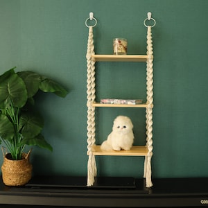 Macrame hanging shelves, wooden wall furniture/bookshelves/ bathroom decor shelf/ living room shelving/bedroom shelving/plant hanger shelf image 2