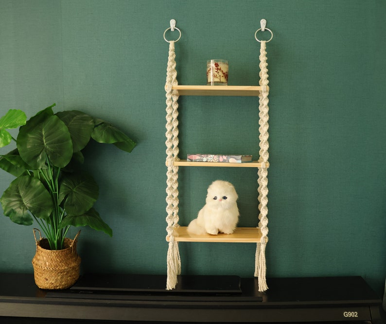 Macrame hanging shelves, wooden wall furniture/bookshelves/ bathroom decor shelf/ living room shelving/bedroom shelving/plant hanger shelf image 2