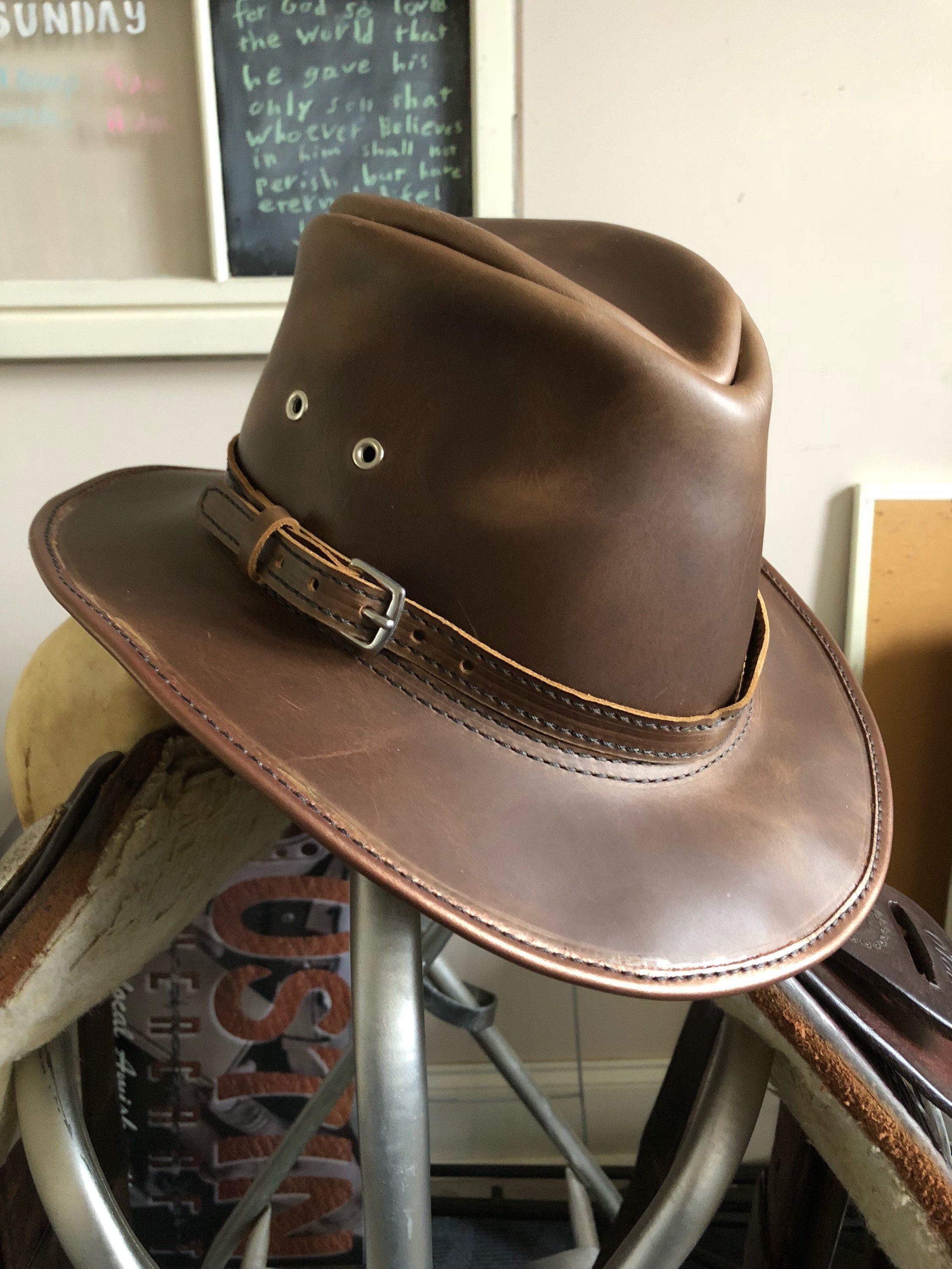 Leather Aussie Cowboy Hat Etsy