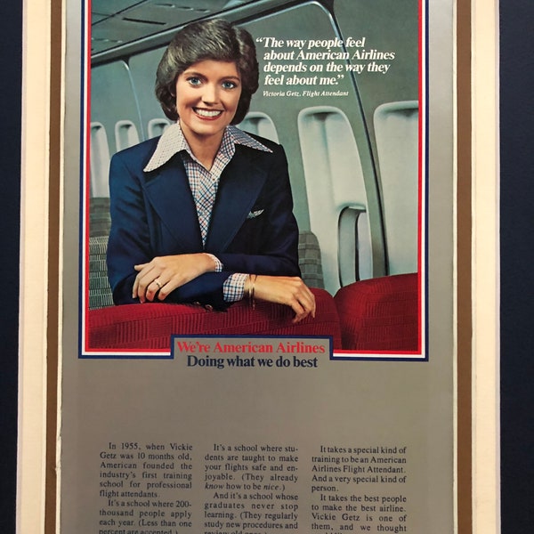 1980's American Airlines Print Advertisement Victoria Getz, flight attendant