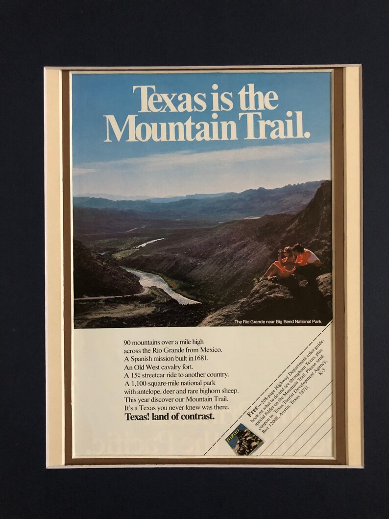 1970's Texas tourism advertisement Texas is the Mountain Trail image 1