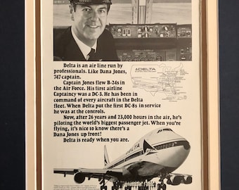 1970's Delta Airlines Print Advertisement "747 Captain Dana Jones”