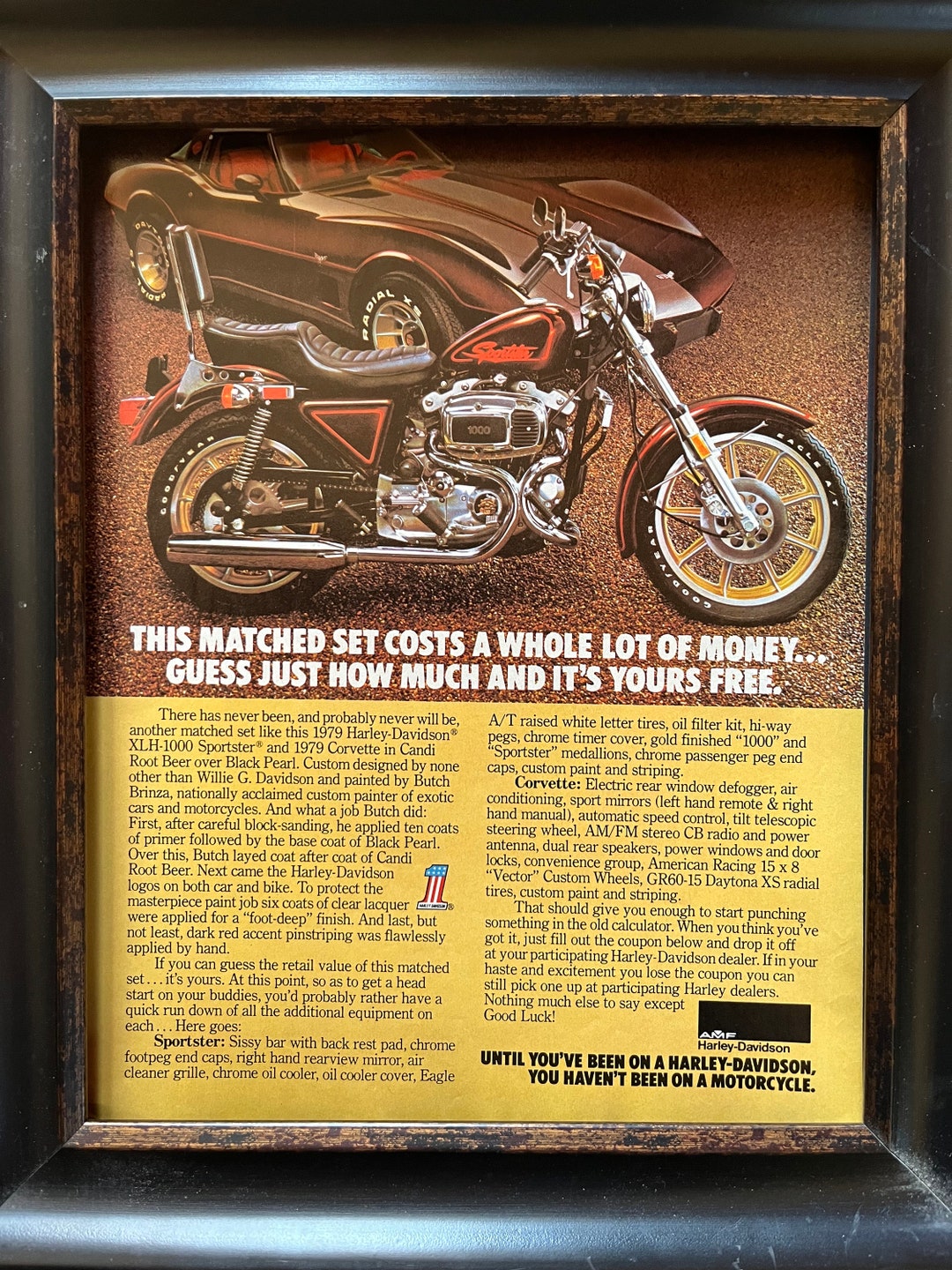 1970's Harley-davidson XLH-1000 and Corvette Advertisement - Etsy