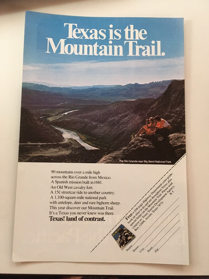 1970's Texas tourism advertisement Texas is the Mountain Trail image 3