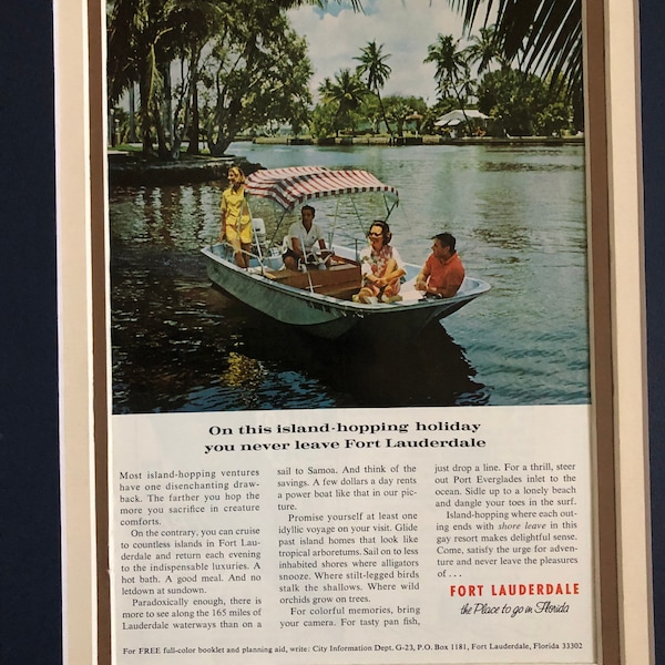 1970's Fort Lauderdale Print advertisement "On this island-hopping holiday you never leave Fort Lauderdale"