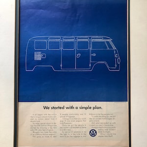 1960&#39;s 11 x 14 Volkswagen Advertisement &quot;We started with a simple plan&quot;