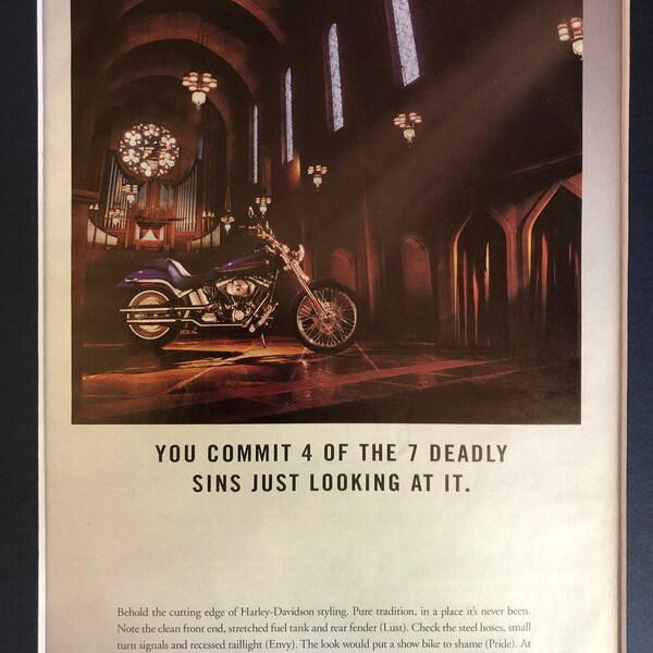 1990's Harley-Davidson Softail Deuce Advertisement "You commit 4 of the 7 deadly sins just looking at it"